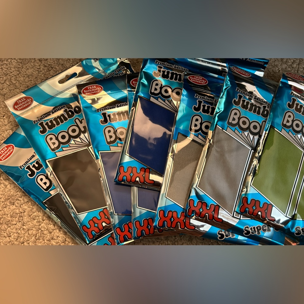 Set of 7 XXL (jumbo) blue fabric book covers